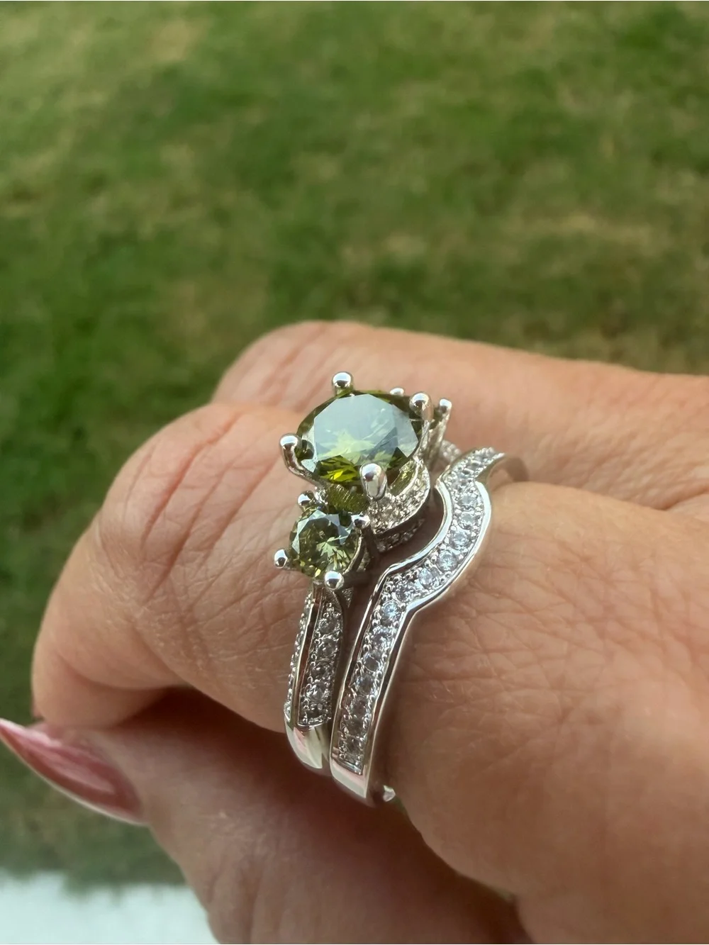 Sterling Silver Peridot Three-Stone Ring